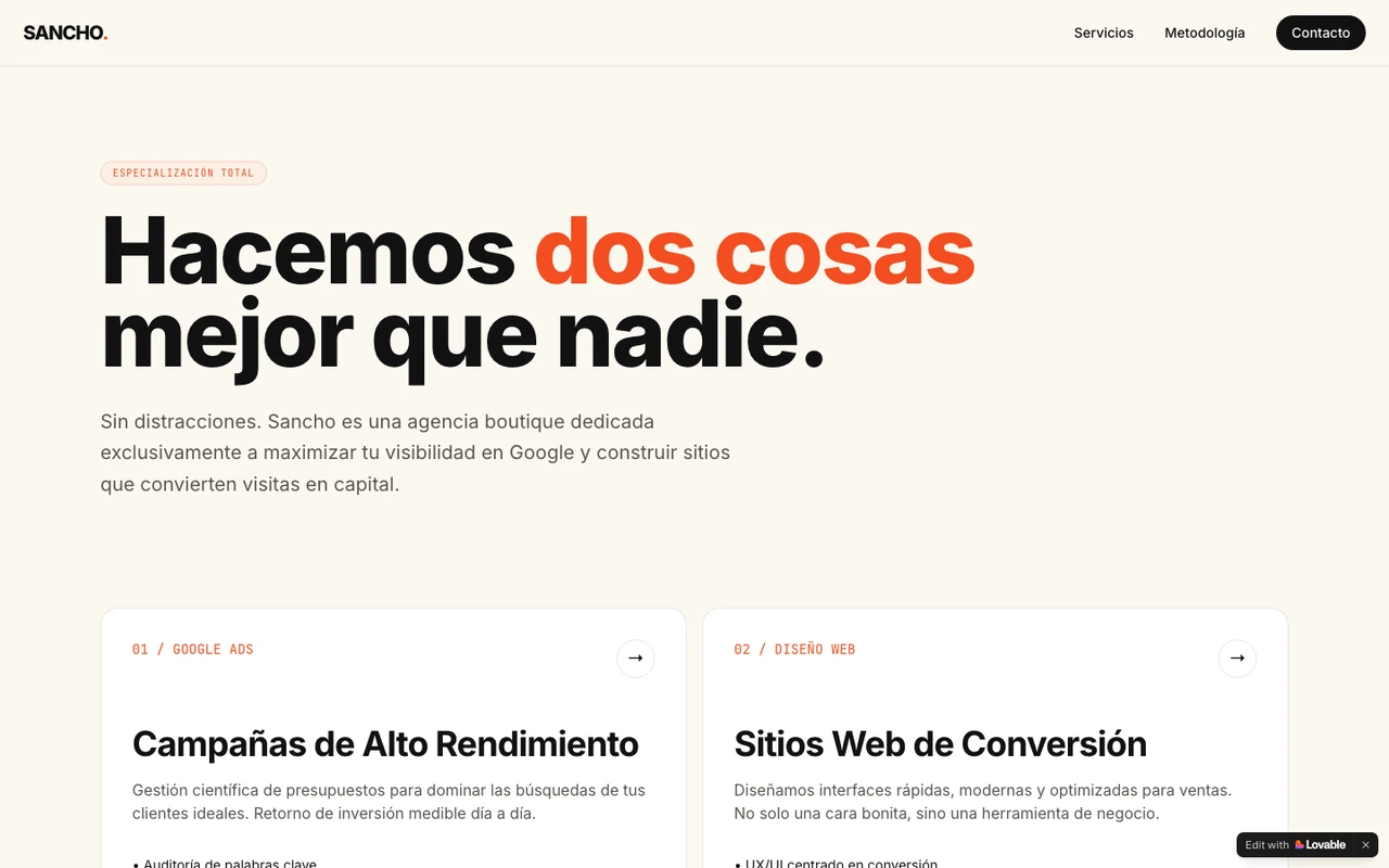 Sitio web de Sancho, agencia de Google Ads y diseño web de conversión